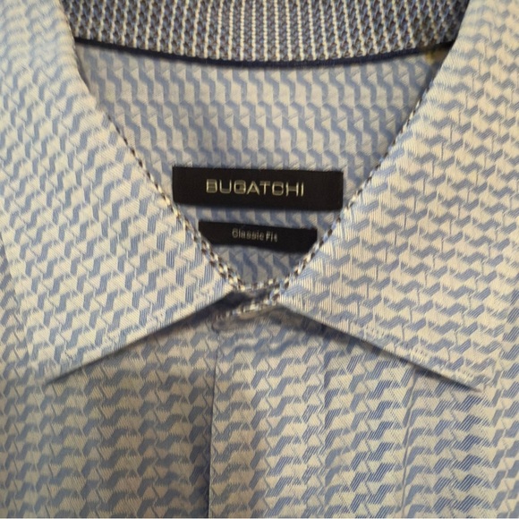 Bugatchi - Men’s Dress Shirt Blue Geometric Pattern Button Front XL XXL - Picture 5 of 9